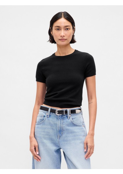 Kadın Siyah Cashsoft Stretch Baby T-Shirt
