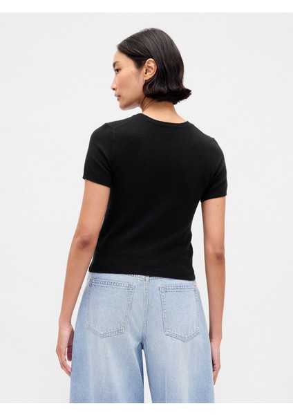 Kadın Siyah Cashsoft Stretch Baby T-Shirt indirimleri