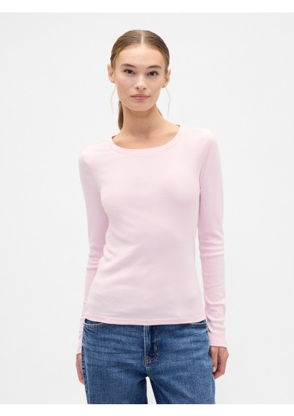 Kadın Açık Pembe Modern Crewneck T-Shirt
