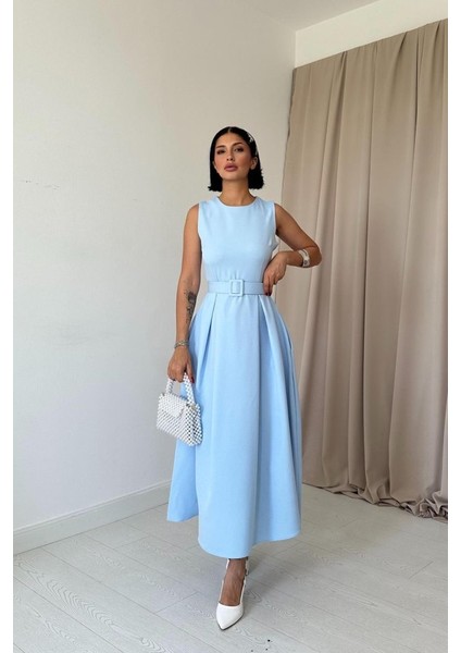 Bebe Mavi Halter Yaka Kloş Elbise