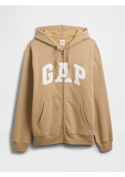 Erkek Krem Gap Logo Relaxed Fleece Fermuarlı Sweatshirt modelleri