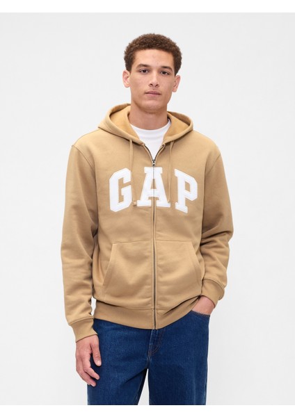 Erkek Krem Gap Logo Relaxed Fleece Fermuarlı Sweatshirt