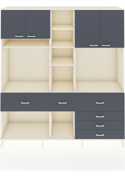 Hyperion Dolap 11 Raflı 6 Çekmeceli 4 Kapaklı 220X44X243 Aytaşı-Antrasit/antrasit