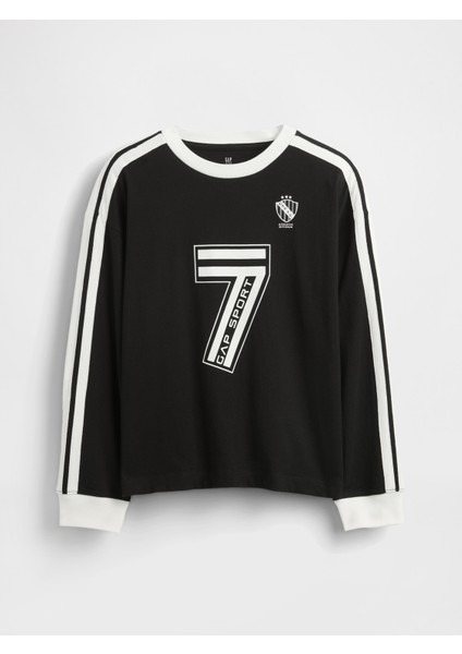 Erkek Çocuk Siyah Soccer Jersey Gap Logo T-Shirt