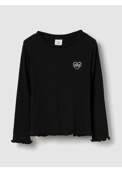 Kız Bebek Siyah Ribanalı Bisiklet Yaka T-Shirt