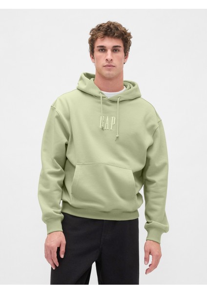 Erkek Açık Yeşil Heavyweight Oversized Logo Kapüşonlu Sweatshirt