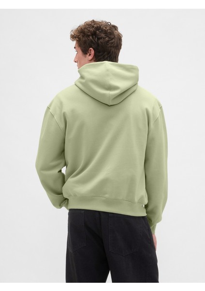 Erkek Açık Yeşil Heavyweight Oversized Logo Kapüşonlu Sweatshirt fırsatları