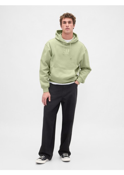 Erkek Açık Yeşil Heavyweight Oversized Logo Kapüşonlu Sweatshirt indirimleri