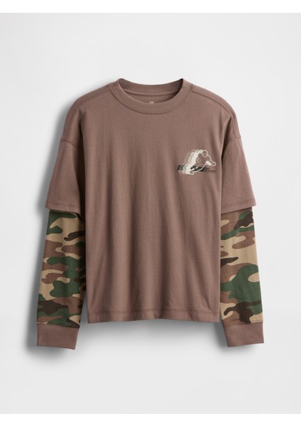 Erkek Çocuk Kahverengi 2-In-1 Graphic Baskılı T-Shirt