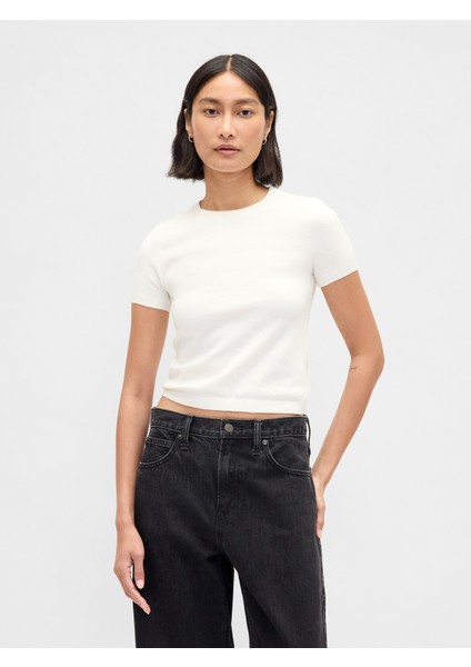 Kadın Kırık Beyaz Cashsoft Stretch Baby T-Shirt