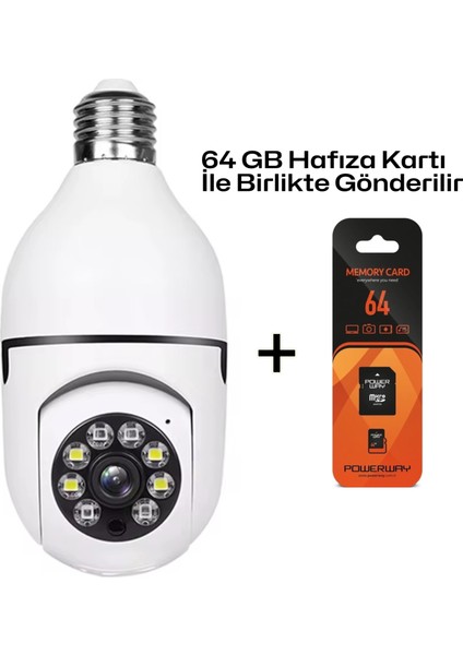 Gerçek 1080P Fhd Ampul Kamera 360° Panoramik Ev Güvenlik Kamerası + 64GB Hafıza Kart