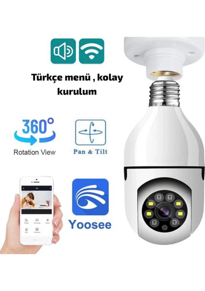 Gerçek 1080P Fhd Ampul Kamera 360° Panoramik Ev Güvenlik Kamerası + 64GB Hafıza Kart modelleri