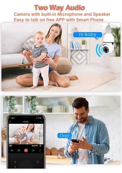 Gerçek 1080P Fhd Ampul Kamera 360° Panoramik Ev Güvenlik Kamerası + 64GB Hafıza Kart