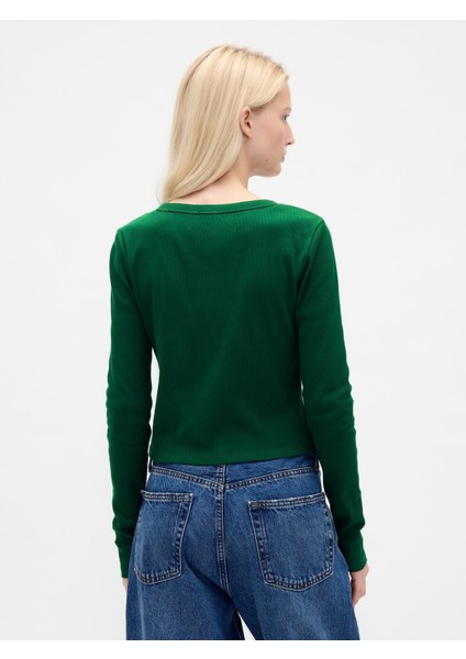 Kadın Yeşil Ribana Crop Bisiklet Yaka T-Shirt fırsatları