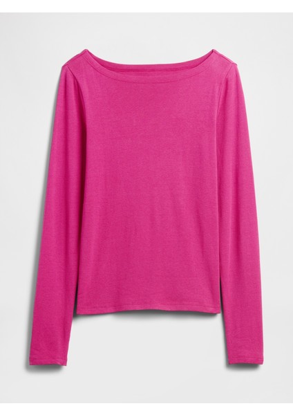 Kadın Pembe Modern Boatneck Yakalı T-Shirt fiyatları