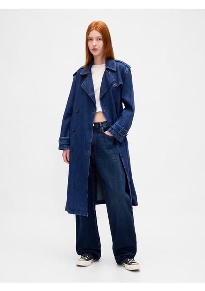 Kadın Koyu Mavi Ultrasoft Denim Trençkot