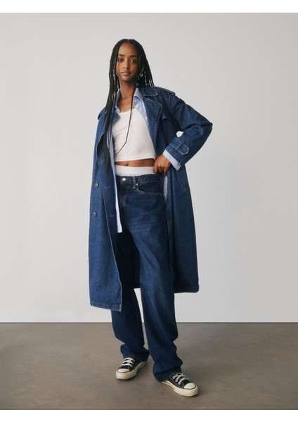 Kadın Koyu Mavi Ultrasoft Denim Trençkot fiyatları