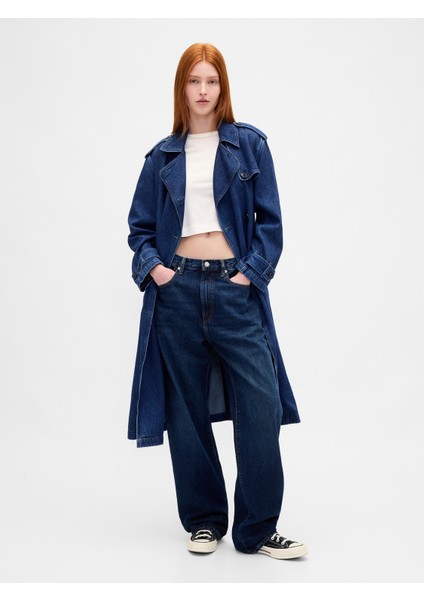 Kadın Koyu Mavi Ultrasoft Denim Trençkot