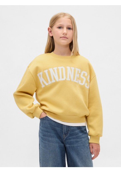 Kız Çocuk Sarı Vintage Soft Dolman Sweatshirt
