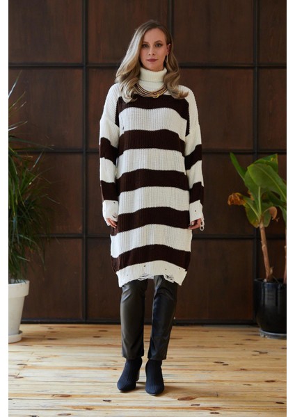 Boğazlı Triko Tunik Kahve modelleri