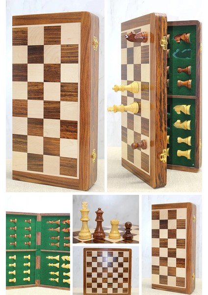 Mıknatıs Taşlı Ahşap Katlanabilir Kutulu Satranç Oyunu 40 Cm G225 ( Lisinya )