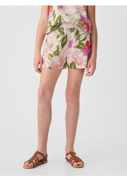 Kız Çocuk Çok Renkli Keten Karışımlı Pull-On Şort