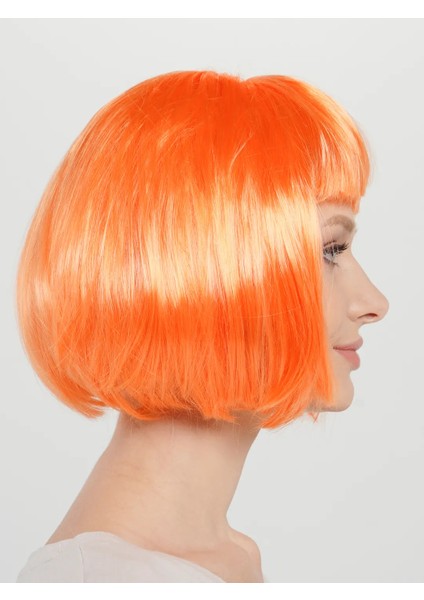 Neon Turuncu Renk Açık Turuncu Küt Parti Peruğu Kısa Takma Saç (5148) modelleri