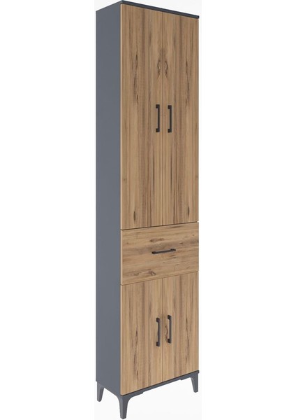 Arges Dolap 4 Raflı Tek Çekmeceli 4 Kapaklı 60X30X243 Antrasit-Çam fiyatları