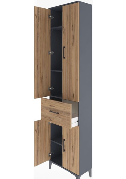 Arges Dolap 4 Raflı Tek Çekmeceli 4 Kapaklı 60X30X243 Antrasit-Çam fırsatları