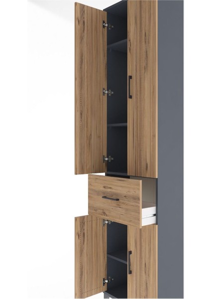 Arges Dolap 4 Raflı Tek Çekmeceli 4 Kapaklı 60X30X243 Antrasit-Çam indirimleri