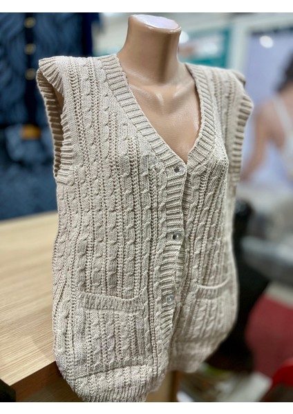 Kadın Triko Düğmeli Cepli Yelek fiyatları