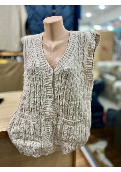 Kadın Triko Düğmeli Cepli Yelek modelleri