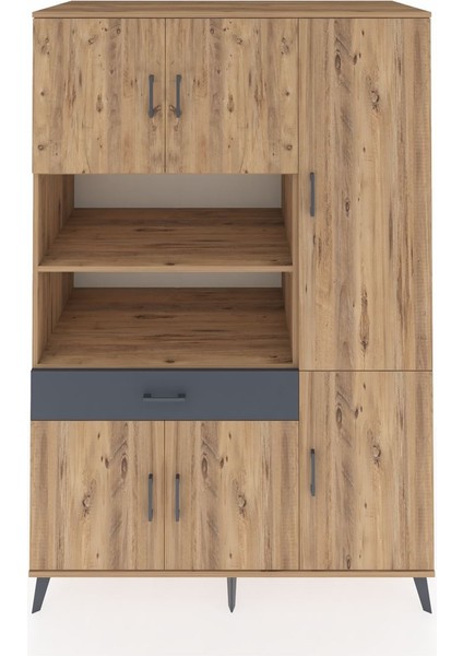 Kronos Dolap 10 Raflı Tek Çekmeceli 6 Kapaklı 132X59X195 Çam-Çam/antrasit