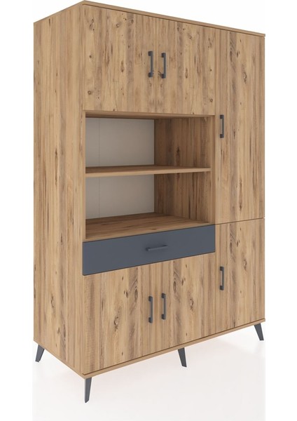 Kronos Dolap 10 Raflı Tek Çekmeceli 6 Kapaklı 132X59X195 Çam-Çam/antrasit fiyatları