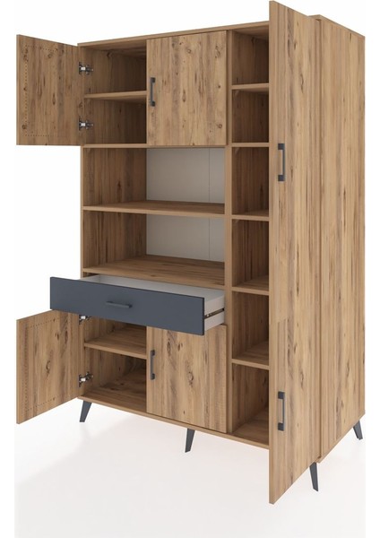 Kronos Dolap 10 Raflı Tek Çekmeceli 6 Kapaklı 132X59X195 Çam-Çam/antrasit modelleri