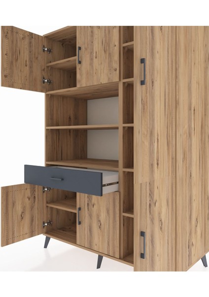 Kronos Dolap 10 Raflı Tek Çekmeceli 6 Kapaklı 132X59X195 Çam-Çam/antrasit fırsatları