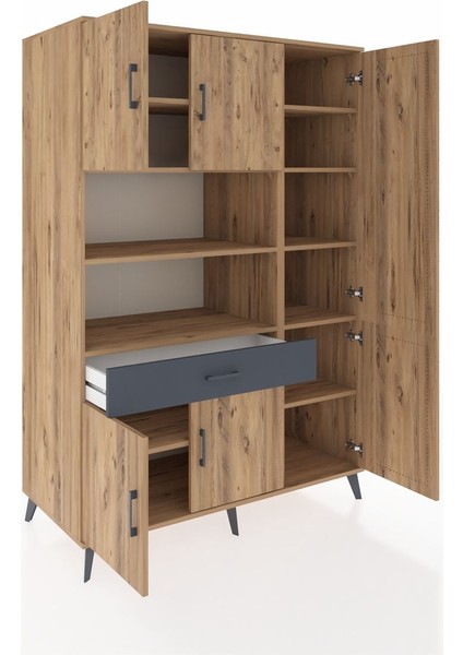 Kronos Dolap 10 Raflı Tek Çekmeceli 6 Kapaklı 132X59X195 Çam-Çam/antrasit indirimleri