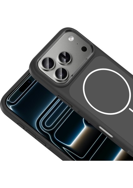 iPhone 17 Pro Max Kılıf M-Safe Şarj Özellikli Metal Kamera Çerçeveli Noir Sanremo Silikon Kapak - Tu