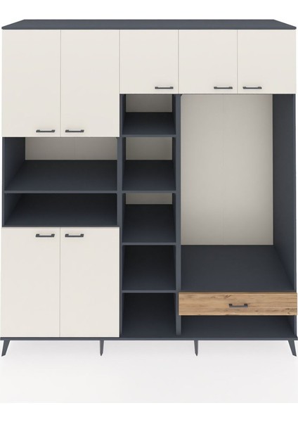 Kronos Dolap 11 Raflı Tek Çekmeceli 7 Kapaklı 220X59X243 Antrasit-Aytaşı/çam