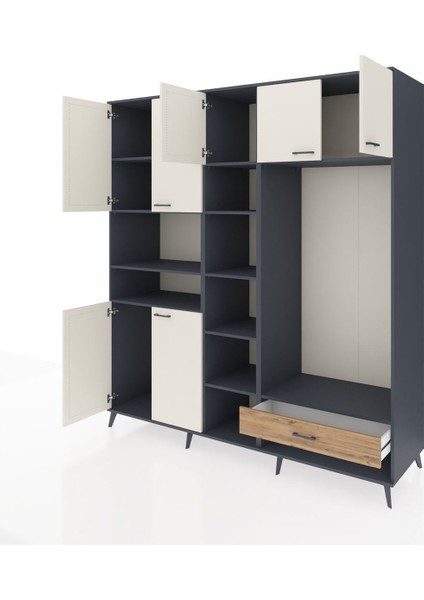 Kronos Dolap 11 Raflı Tek Çekmeceli 7 Kapaklı 220X59X243 Antrasit-Aytaşı/çam modelleri