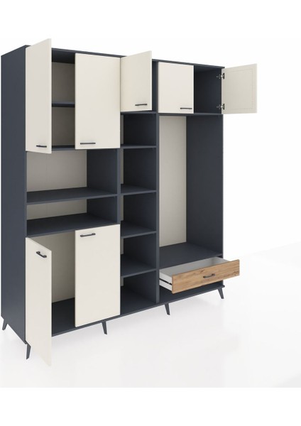 Kronos Dolap 11 Raflı Tek Çekmeceli 7 Kapaklı 220X59X243 Antrasit-Aytaşı/çam indirimleri