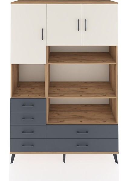 Hyperion Dolap 9 Raflı 6 Çekmeceli 3 Kapaklı 132X44X195 Çam-Aytaşı/antrasit