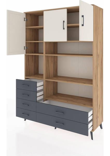 Hyperion Dolap 9 Raflı 6 Çekmeceli 3 Kapaklı 132X44X195 Çam-Aytaşı/antrasit modelleri