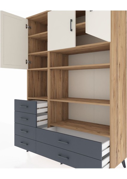 Hyperion Dolap 9 Raflı 6 Çekmeceli 3 Kapaklı 132X44X195 Çam-Aytaşı/antrasit fırsatları
