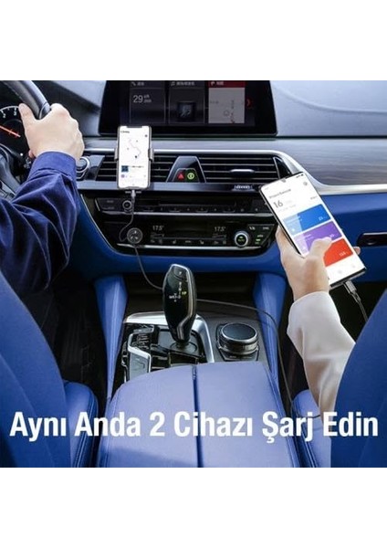 60W Turbo Araç Şarjı 2 Type-C Girişli Şarj Akım Korumalı Araç Çakmaklık Şarjı 12V-24V Araç Şarj modelleri