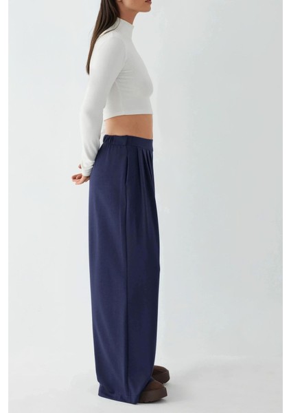 Kadın Modal Touch Pile Detaylı Geniş Paça Pantolon Lacivert fiyatları
