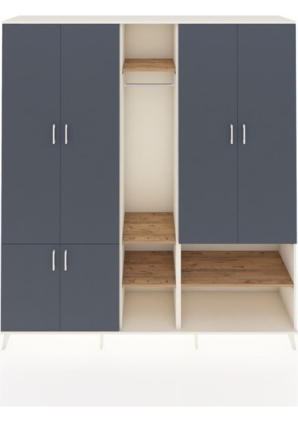 Hyperion Dolap 15 Raflı 5 Kapaklı Tek Askılı 220X44X243 Aytaşı-Antrasit/çam