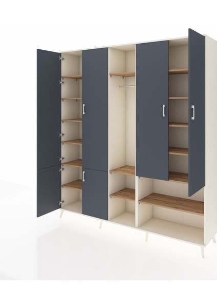 Hyperion Dolap 15 Raflı 5 Kapaklı Tek Askılı 220X44X243 Aytaşı-Antrasit/çam modelleri