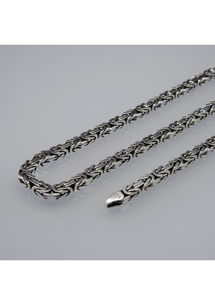 120 Mikron Oksitli Kare Kral Gümüş Zincir
