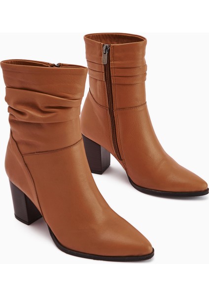 Tamina Hakiki Deri Taba Sivri Burunlu Topuklu Kadın Bot fırsatları